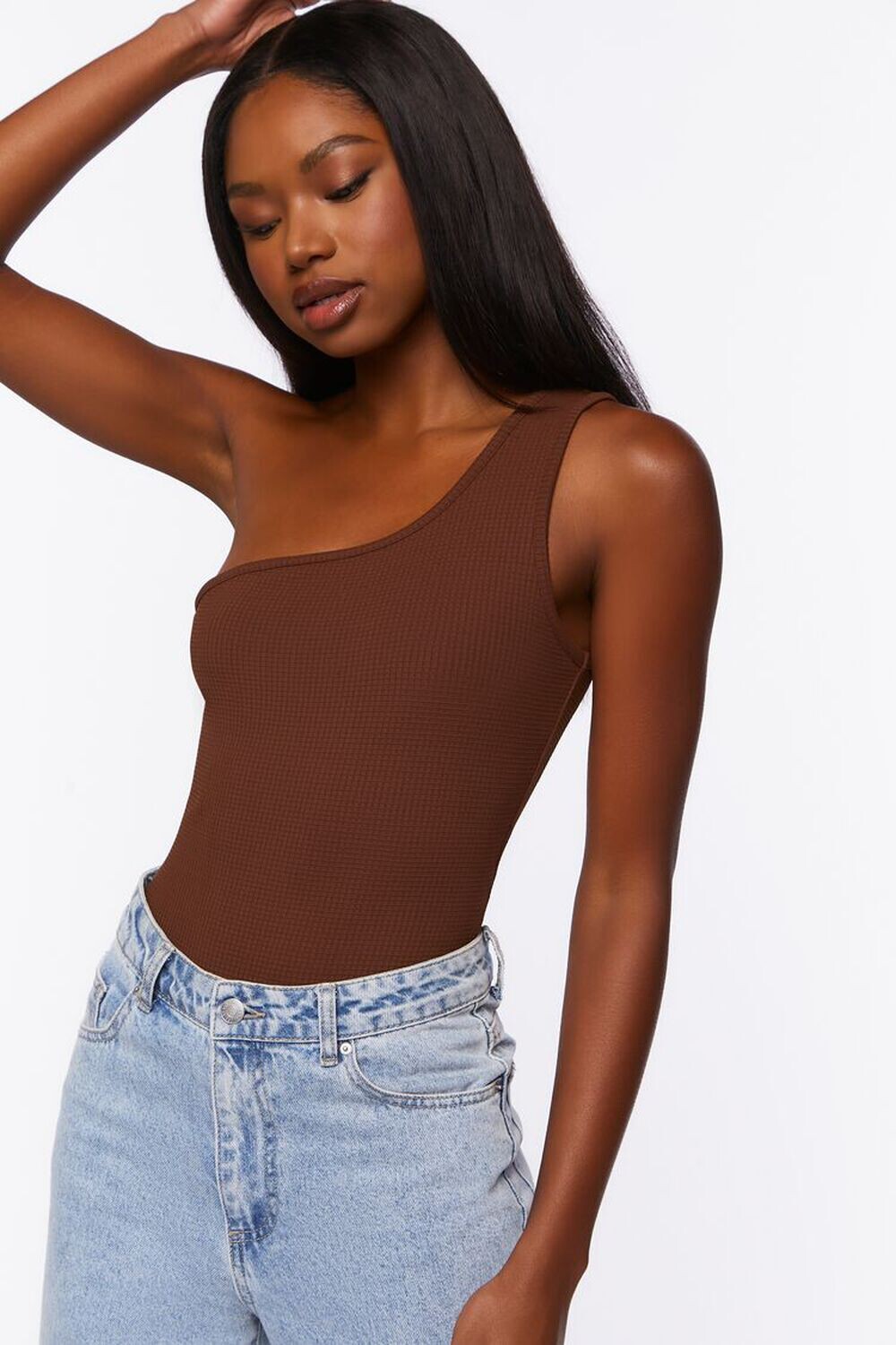 

Боди в рубчик на одно плечо Forever 21, кофе