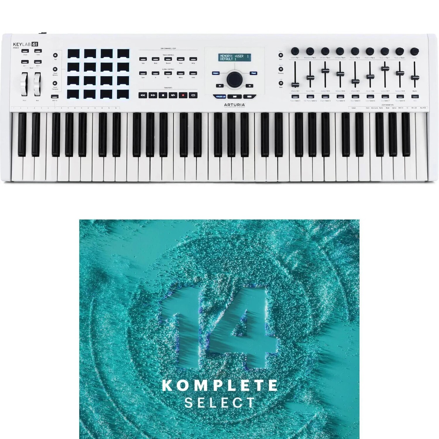 

Контроллер клавиатуры с 61 клавишей Arturia KeyLab 61 MkII и комплект подключаемых модулей Komplete 14 Select — белый