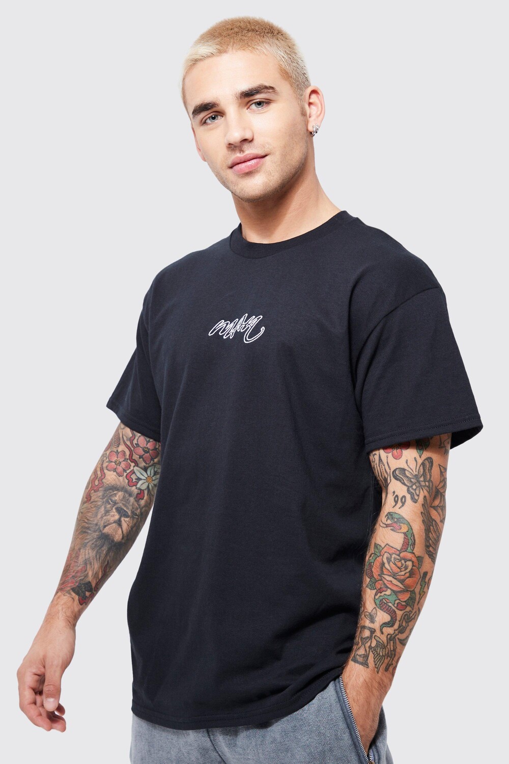 

Футболка мужская с вышивкой сценария Boohoo, черный