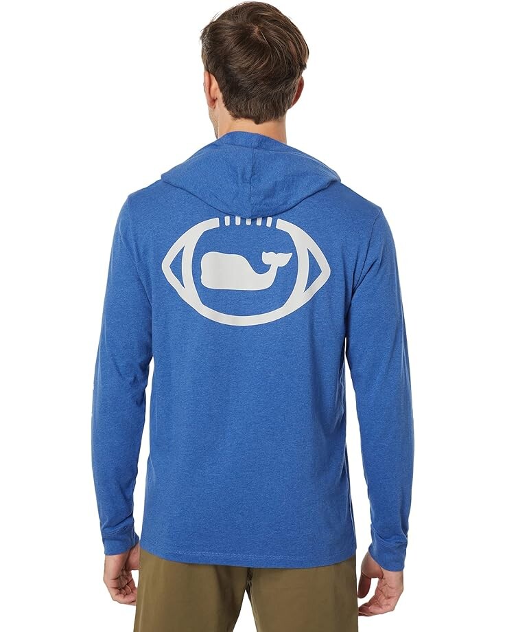 

Футболка Vineyard Vines Long Sleeve Football Whale Dot Hoodie Tee, цвет Maritime Blue Heather