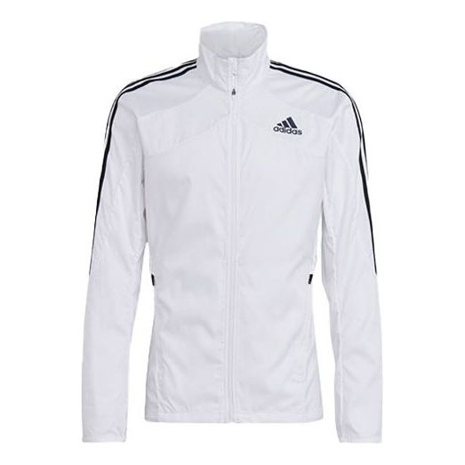 цена Куртка Men's adidas Marathon Jkt Logo Stripe Stand Collar White Jacket, белый