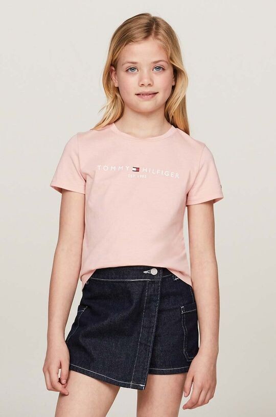 

Детская хлопковая футболка Tommy Hilfiger, розовый