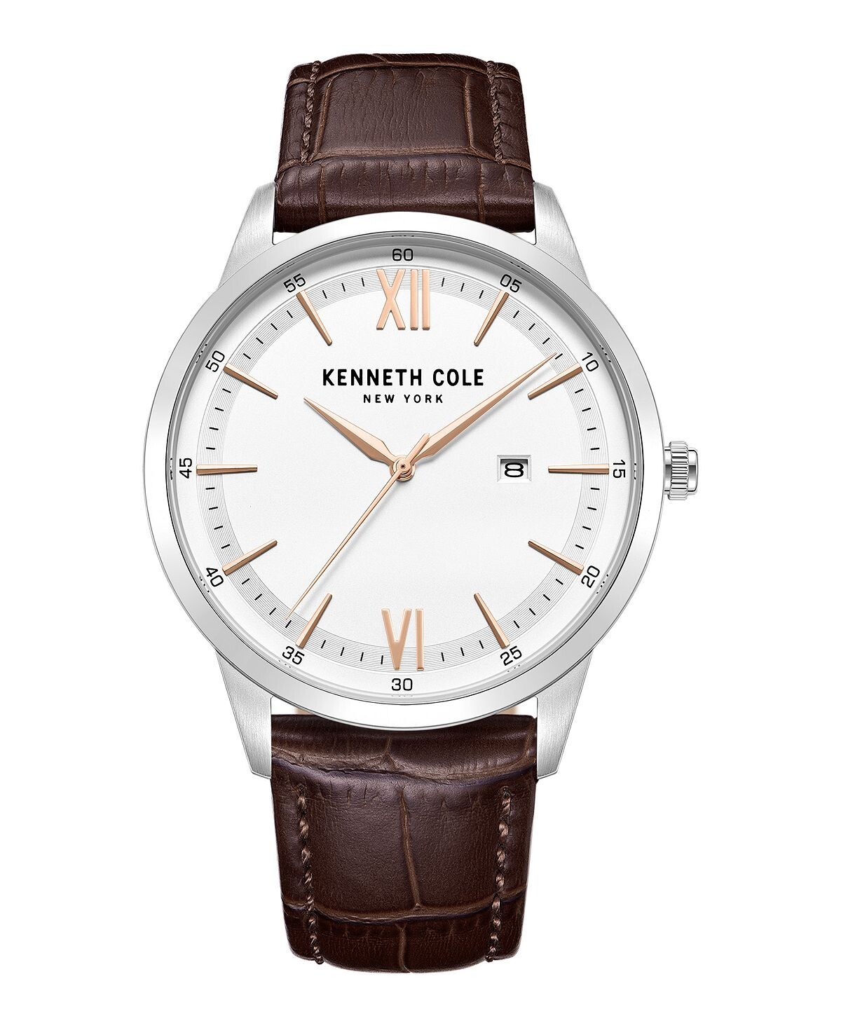 

Мужские кварцевые тонкие коричневые часы из натуральной кожи 43 мм Kenneth Cole New York