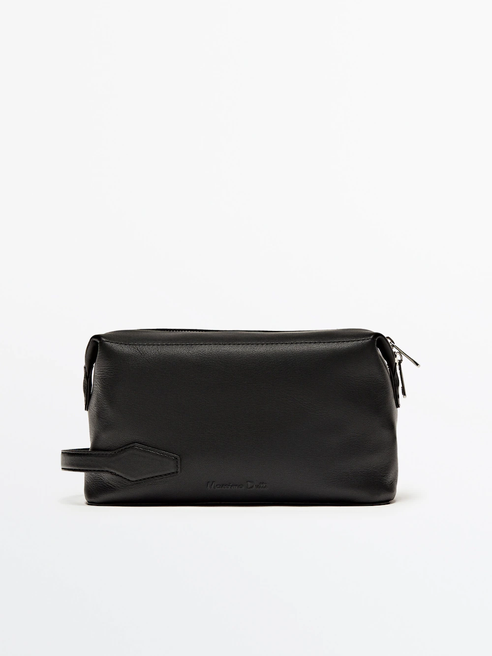 

Туалетная сумка из кожи наппа с молнией Massimo Dutti, черный
