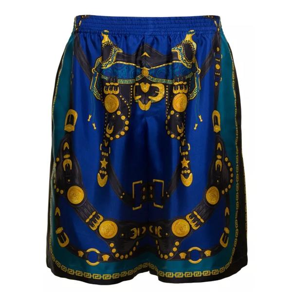 

Шорты shorts with harness print in silk Versace, синий