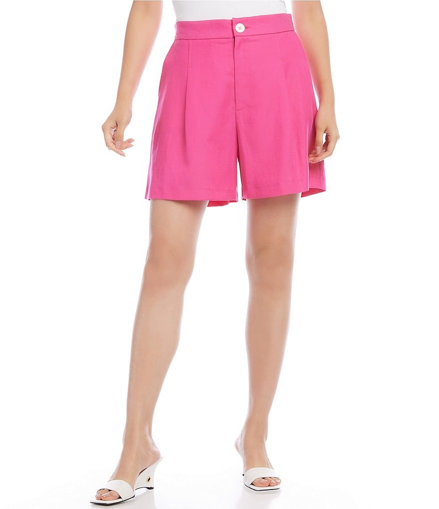 Karen Kane Льняные шорты со складками и высокой талией, розовый