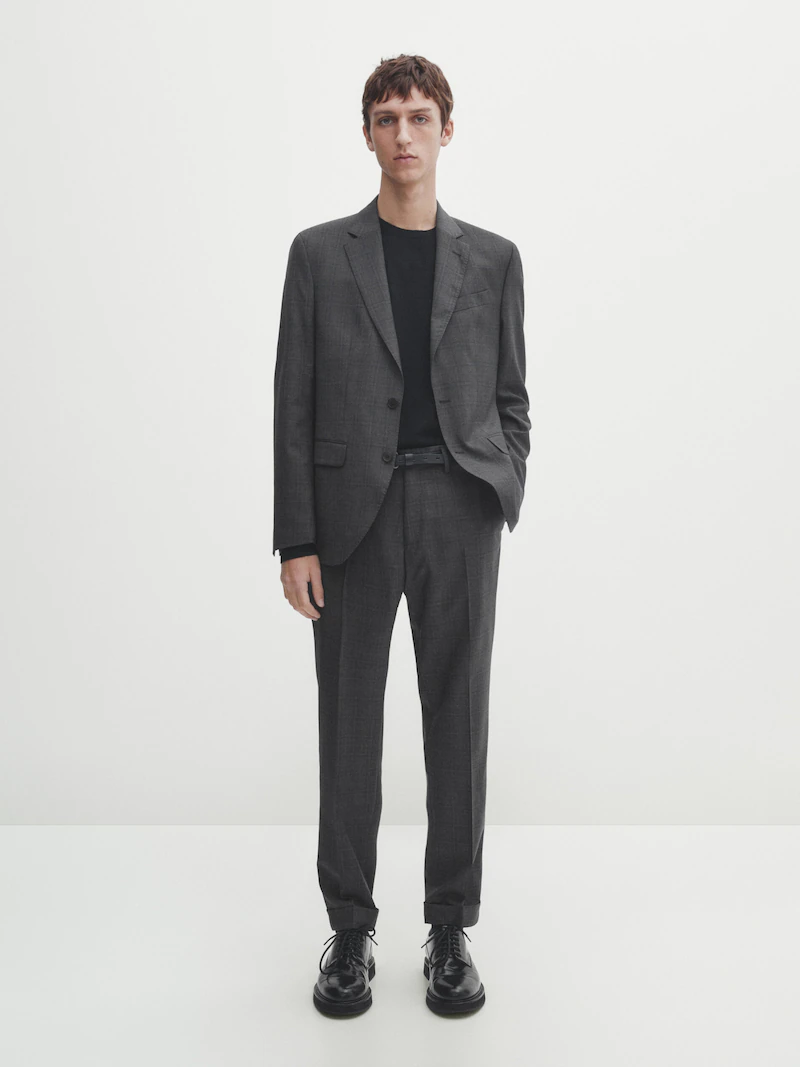 

Серый пиджак в клетку синего цвета Massimo Dutti, серый