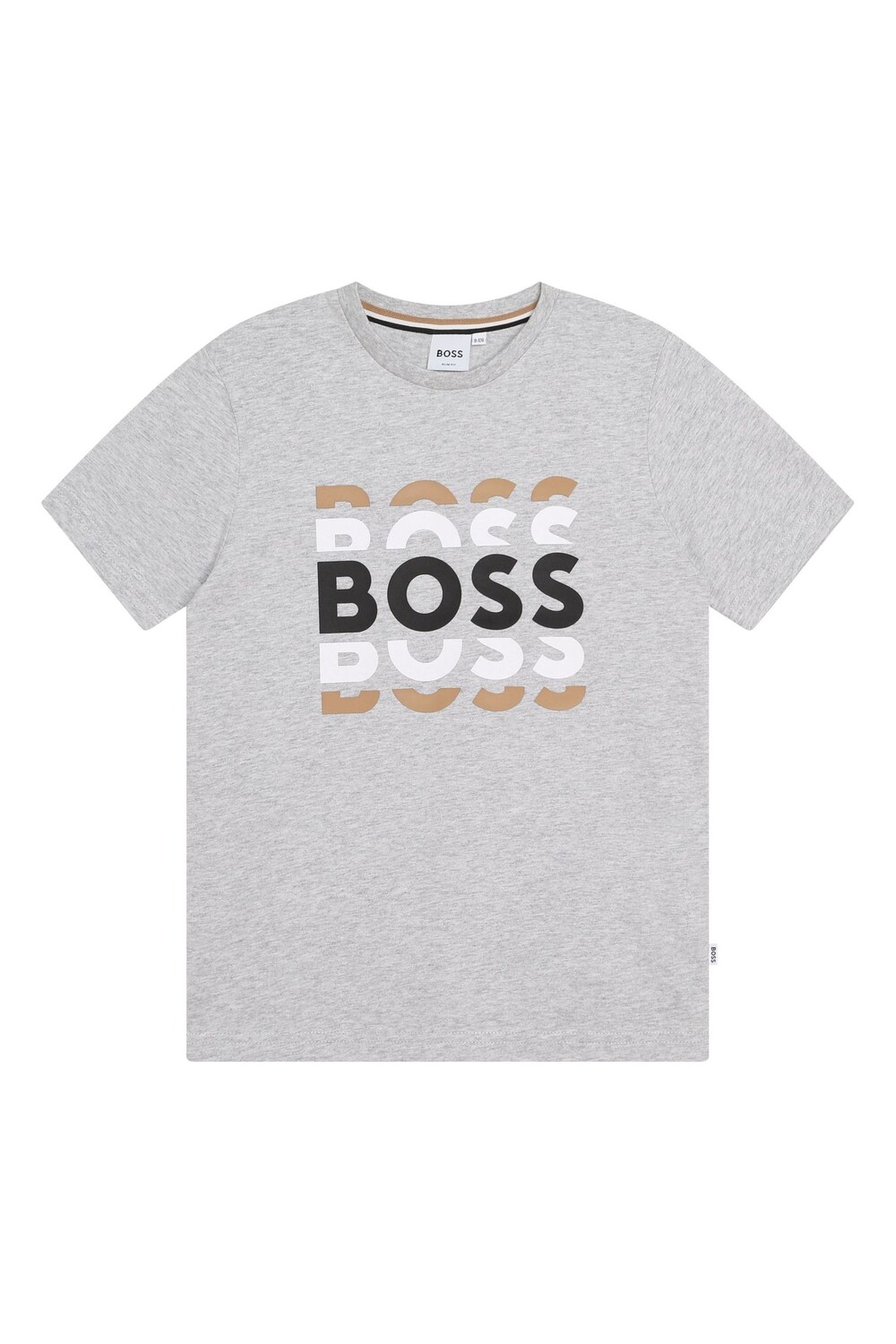 

Серая меланжевая футболка с тремя логотипами BOSS, серый