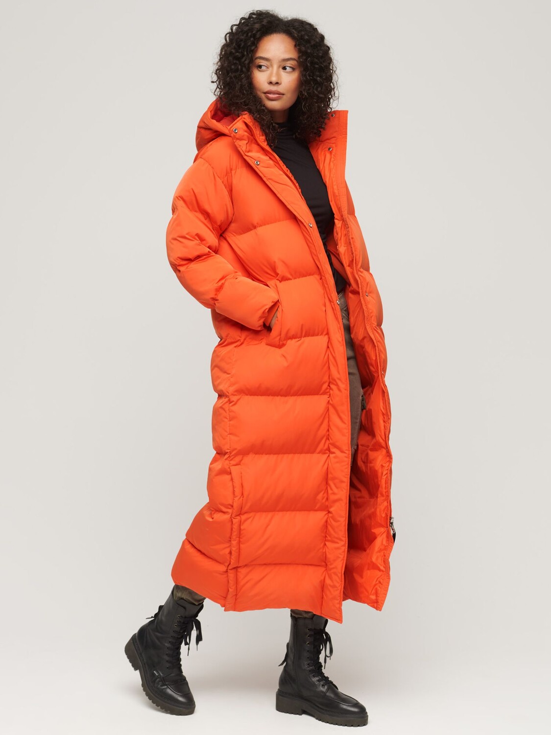 

Пуховик макси с капюшоном Superdry, жирный оранжевый