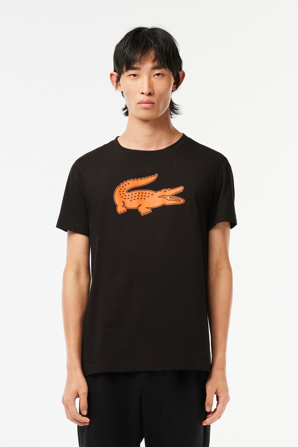 

Черная/оранжевая мужская футболка Qxi Lacoste, черный