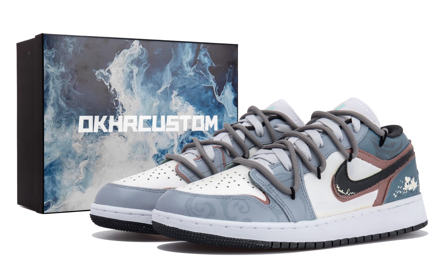 

Кроссовки Air Jordan 1 Vintage Basketball Shoes Men Low-top Black/beige/blue, бежевый/черный/синий