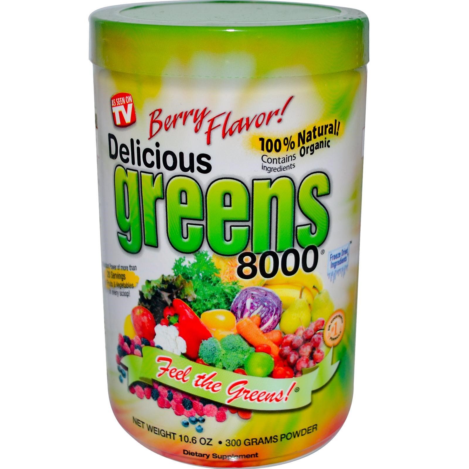 цена Greens World Вкусная зелень 8000 ягодный вкус 10,6 унций (300 г)