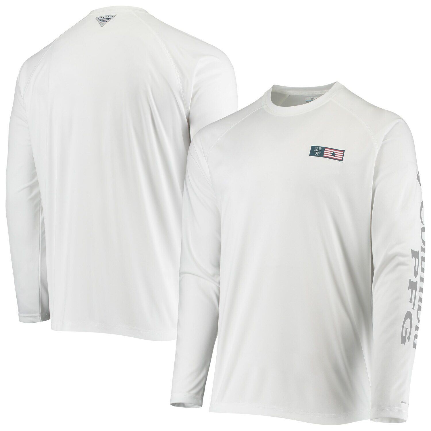 

Мужская футболка Columbia White New York Mets Americana Terminal Tackle Omni-Shade реглан с длинным рукавом