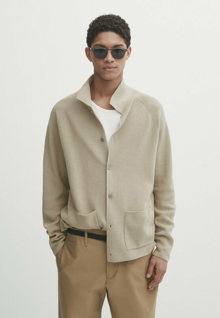 Кардиган BUTTONED WITH POCKETS Massimo Dutti, цвет beige кардиган massimo dutti buttoned knit with plated finish бежевый