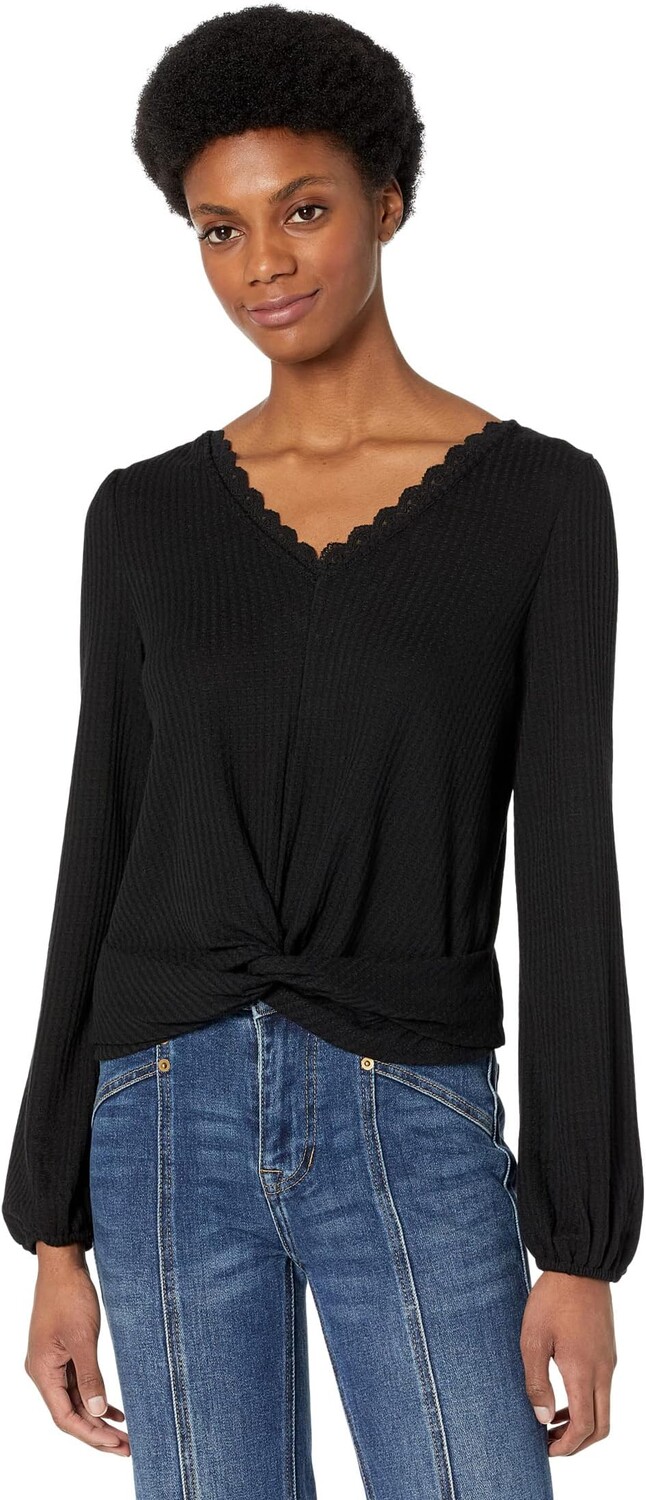 

Топ Rock and Roll Cowgirl Waffle Knit Top with Twisted Front Hem 48T2369, черный
