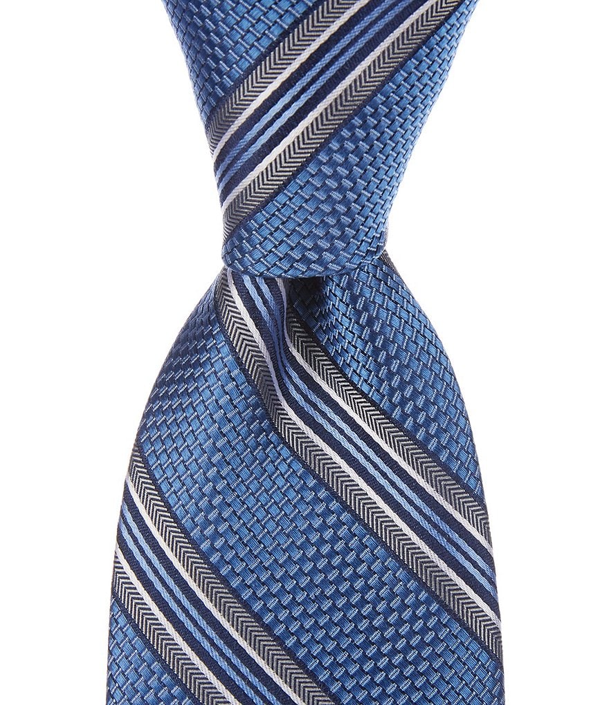 Hickey Freeman текстурированная полоска 3 Тканый шелковый галстук, синий