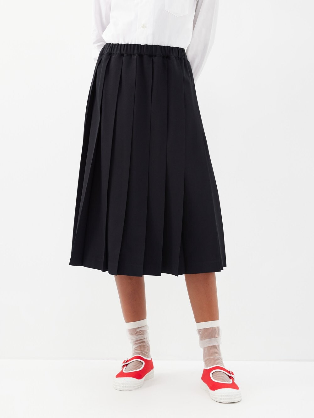 

Плиссированная юбка миди из шерсти и габардина Comme Des Garçons, черный
