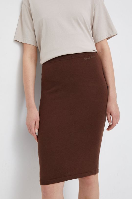 Шерстяная юбка Calvin Klein, коричневый