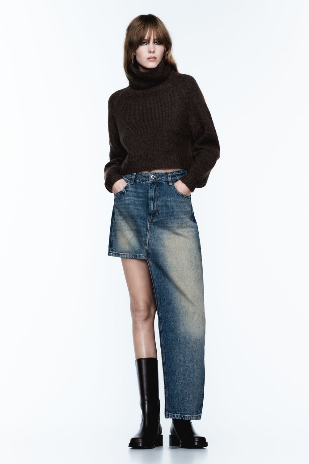 

Асимметричная джинсовая юбка z1975 ZARA, синий