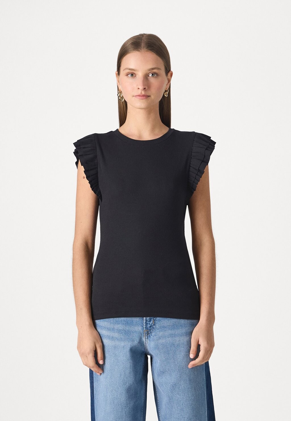 

Топ RIBBED RUFFLE GAP, черный