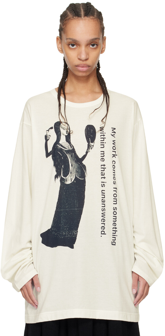 

Кремового цвета футболка с длинным рукавом и рисунком Yohji Yamamoto