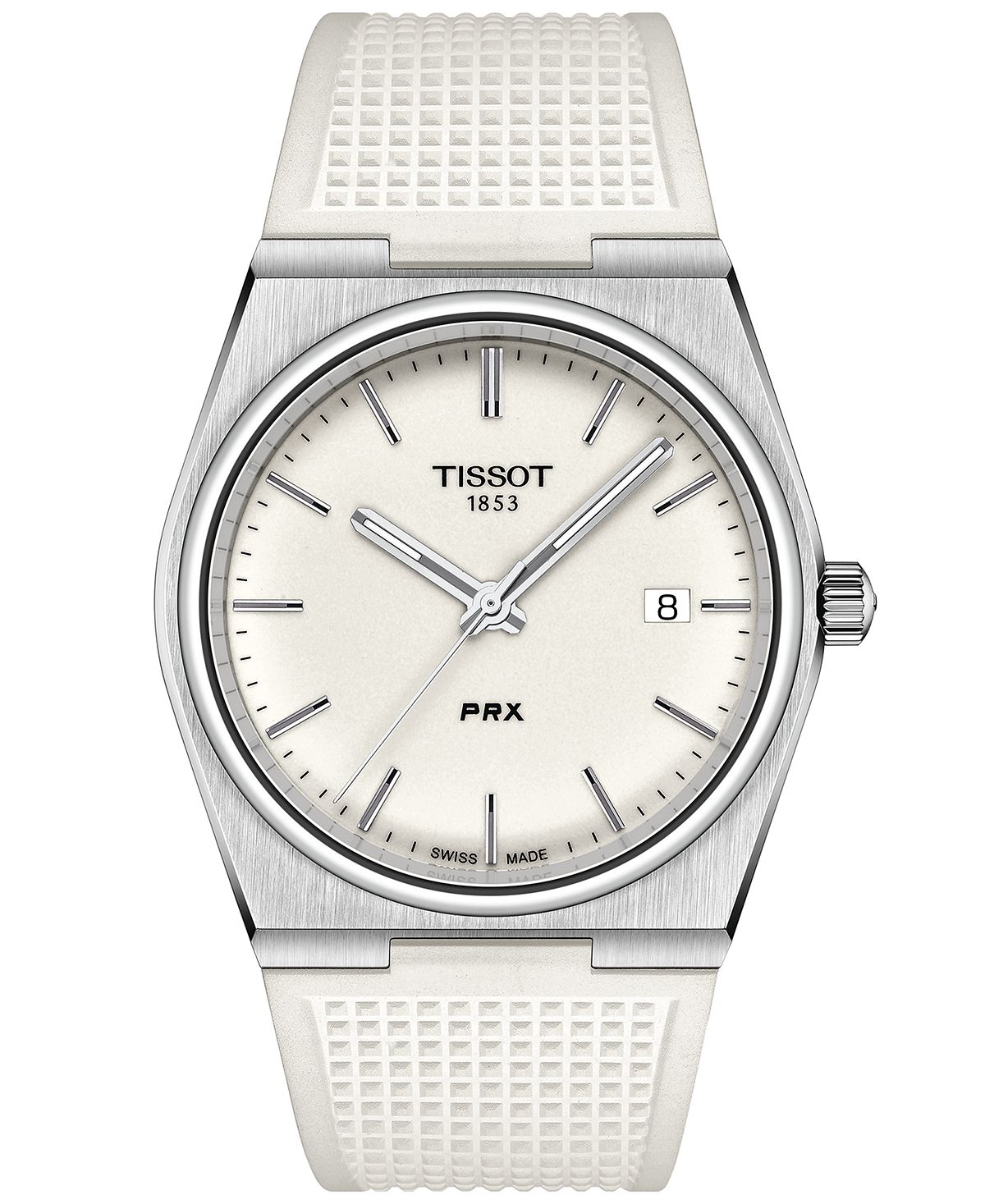 цена Мужские швейцарские автоматические часы PRX с белым каучуковым ремешком, 40 мм Tissot