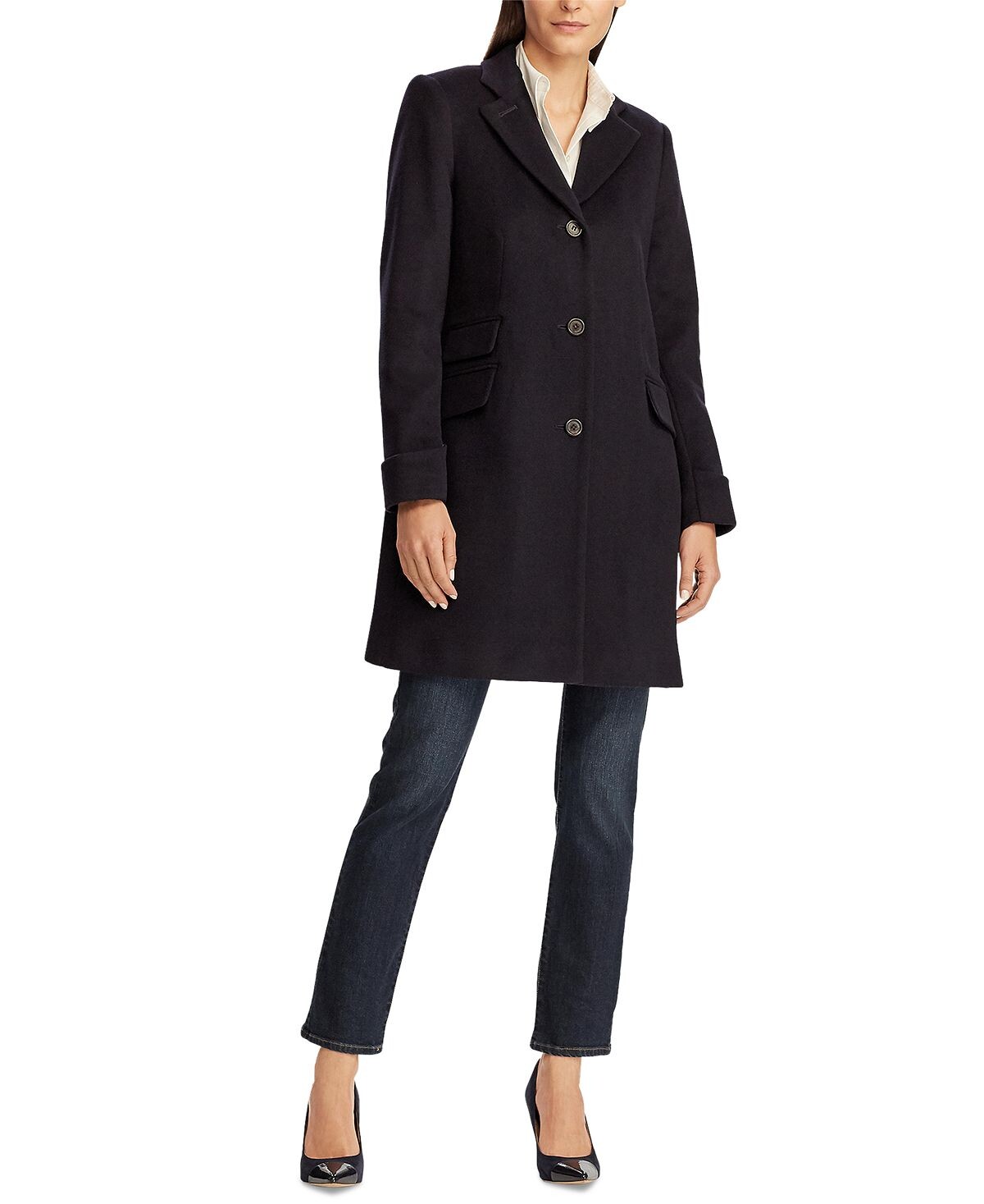 

Женское длинное пальто с зубчатым воротником Lauren Ralph Lauren