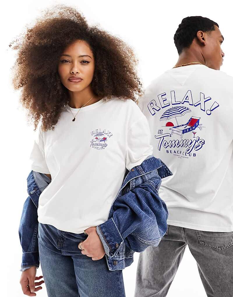

Футболка унисекс Tommy Jeans белого цвета стандартного кроя с забавным принтом