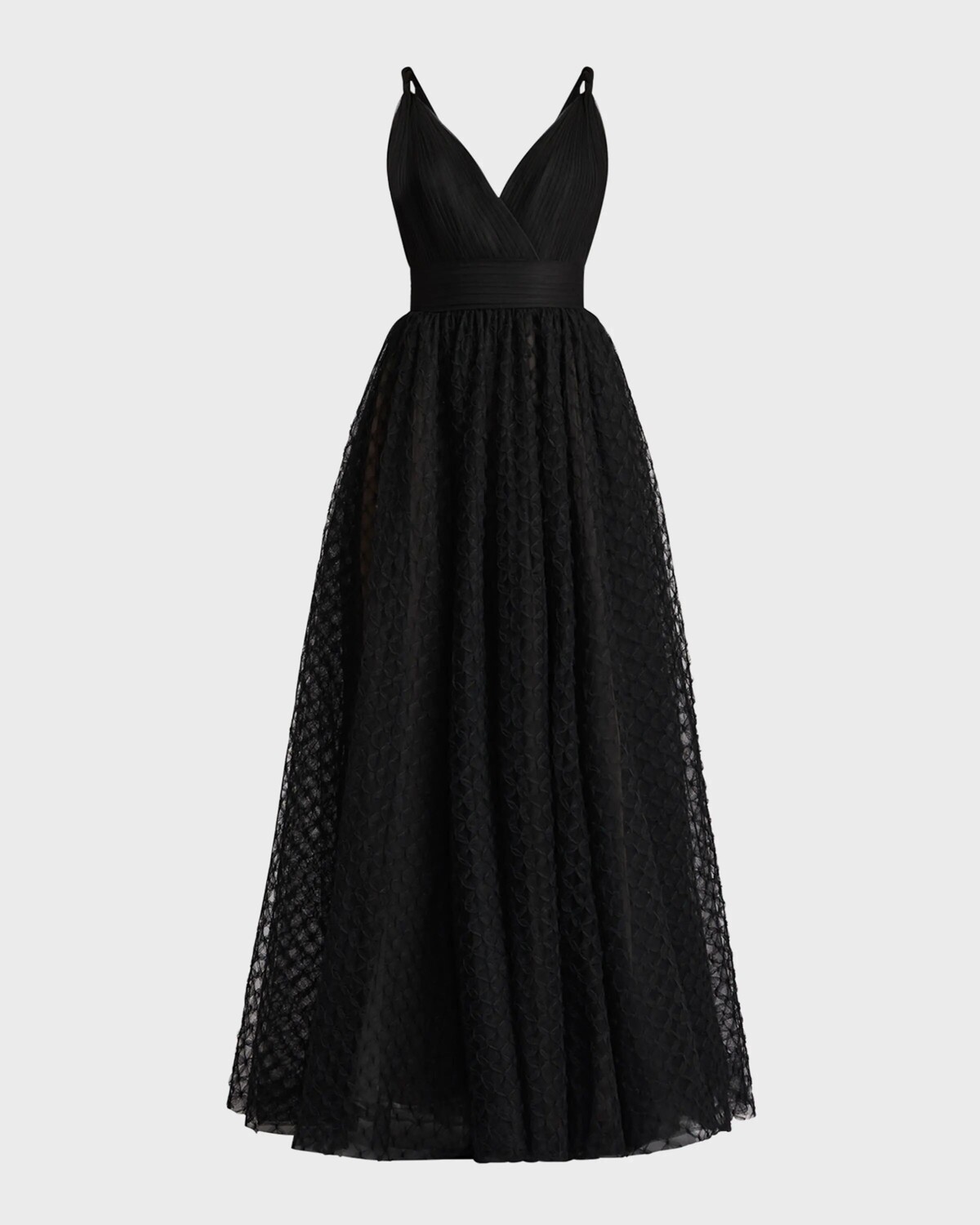 

Плиссированное платье из тюля без рукавов с аппликацией Zac Posen, черный
