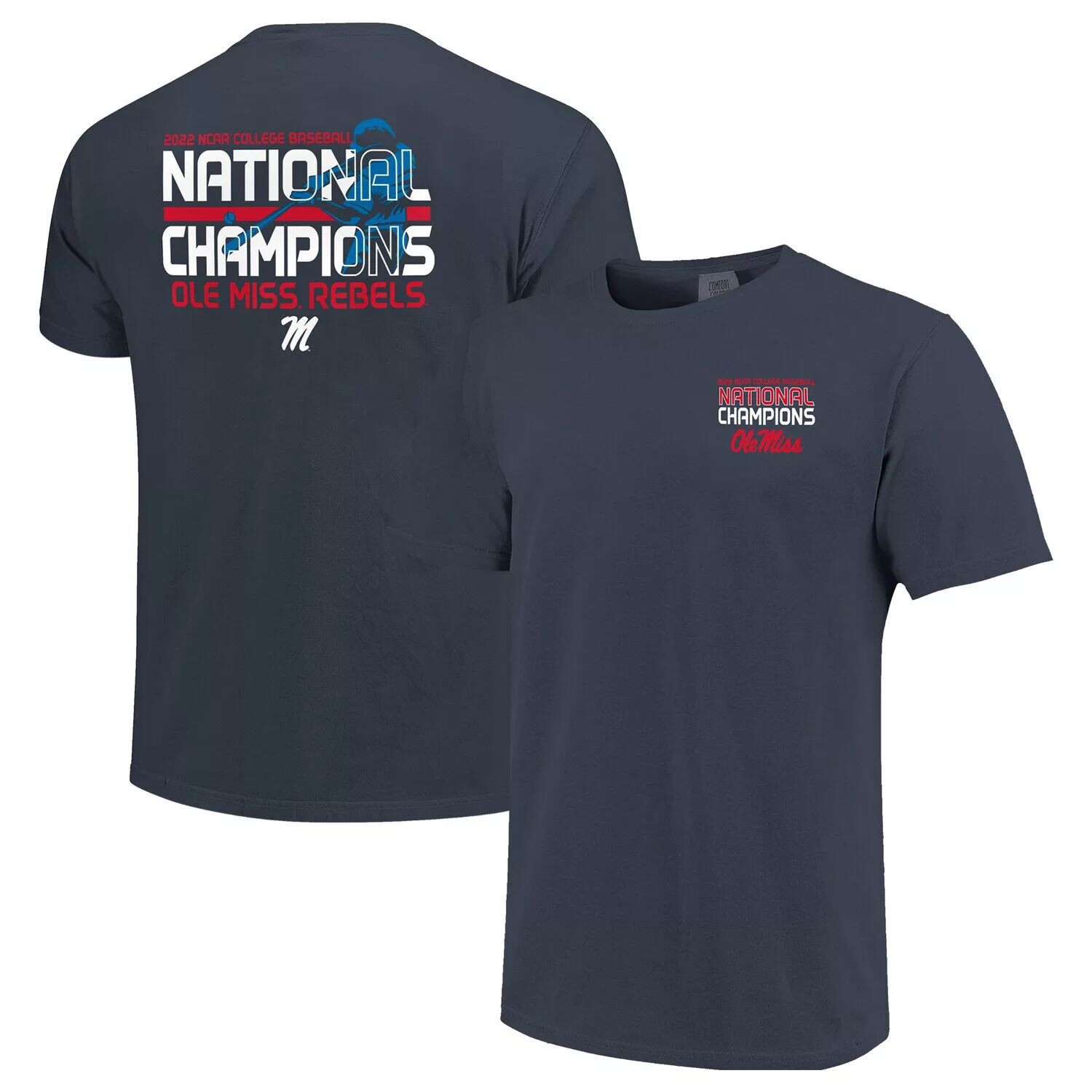 

Мужская темно-синяя футболка Ole Miss Rebels 2022 NCAA Мужская бейсбольная футболка World Series Champions College College Batter