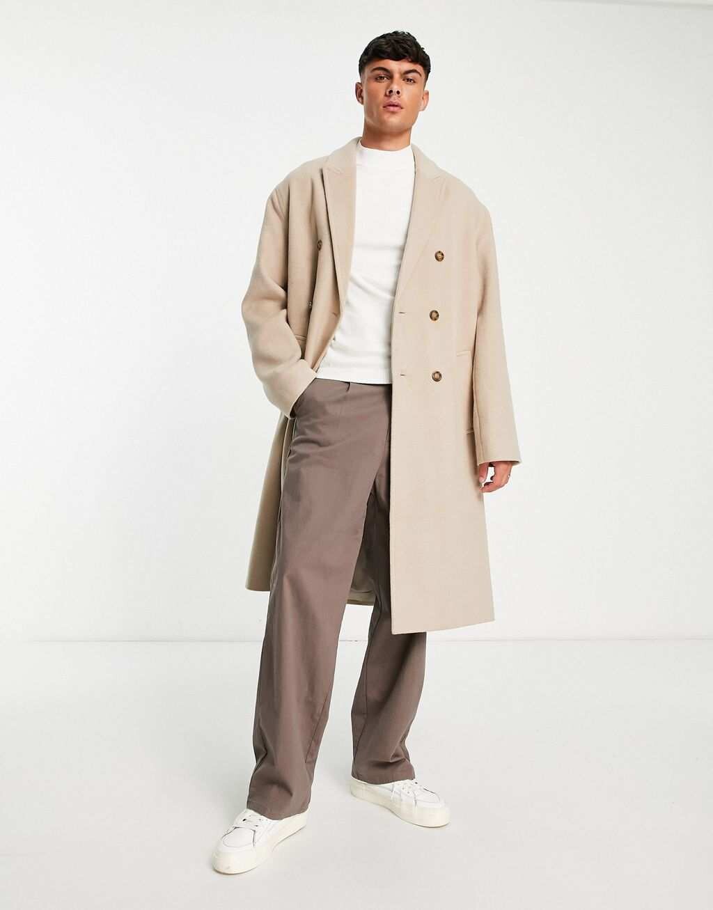 

Бежевое пальто оверсайз из смесовой шерсти ASOS DESIGN, Бежевый
