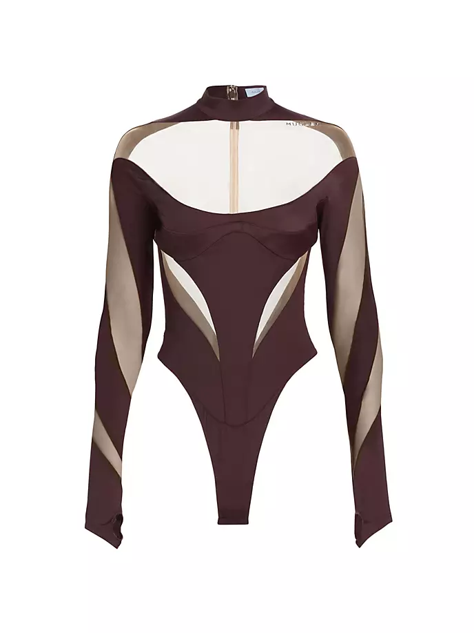

Боди Illusion с сетчатой вставкой Mugler, цвет dark raisin beige