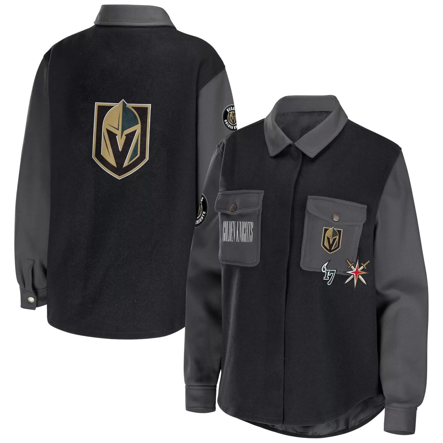 

Женская одежда Erin Andrews, черная/серая куртка-рубашка на пуговицах Vegas Golden Knights с цветными блоками, Черный
