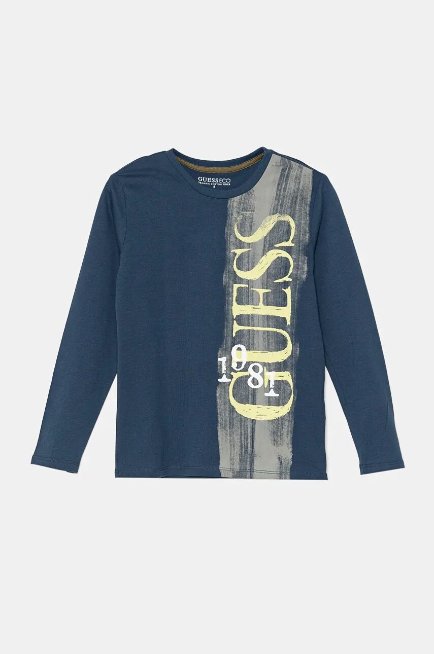 

Хлопковая рубашка Guess с длинными рукавами для мальчиков и девочек, темно-синий