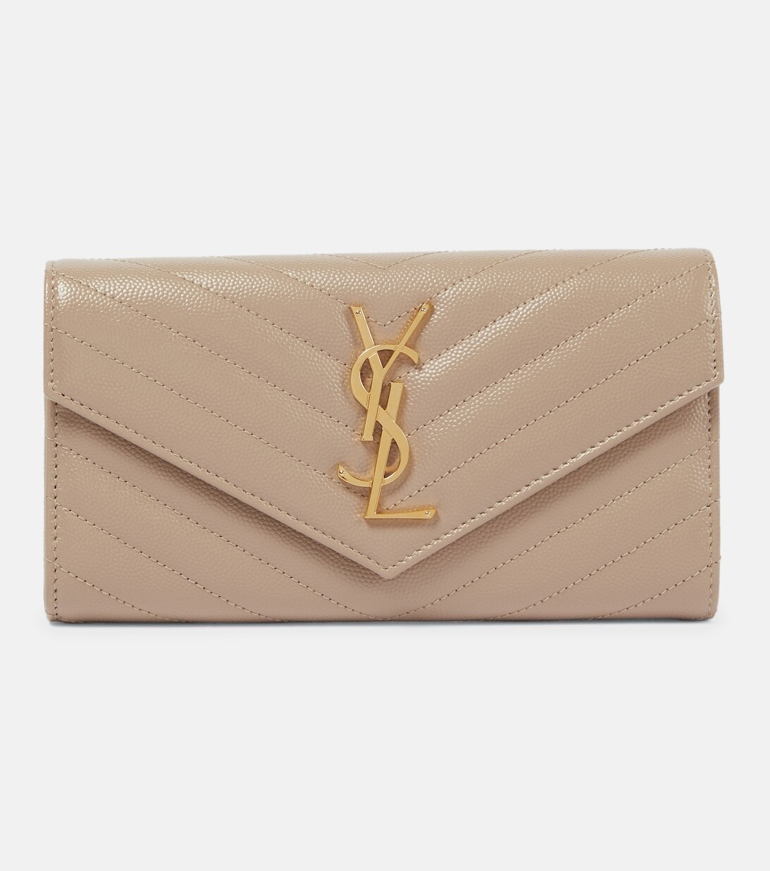 

Большой кожаный кошелек с монограммой Saint Laurent, бежевый