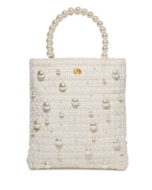 Твидовая сумка-тоут через плечо Paloma с искусственным жемчугом Lele Sadoughi, цвет Ivory/Cream