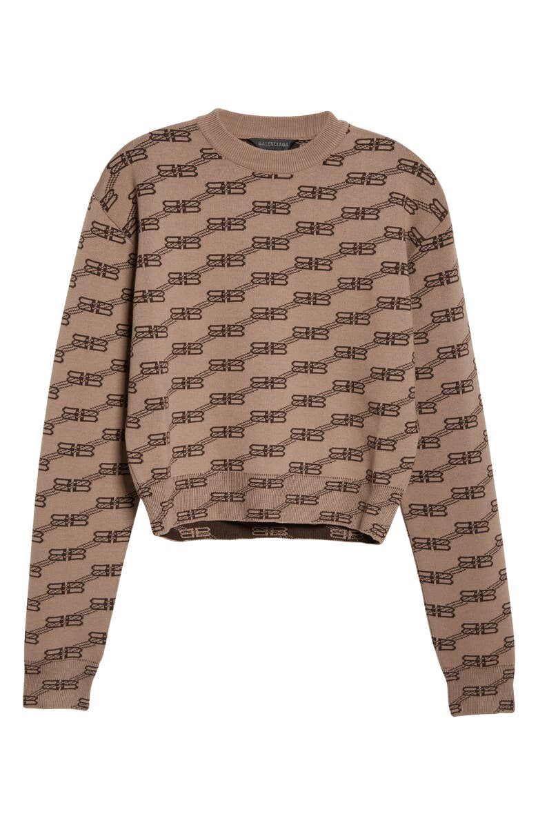 

Жаккардовый свитер из смеси хлопка и шерсти с логотипом BB Monogram License BALENCIAGA, бежевый/коричневый