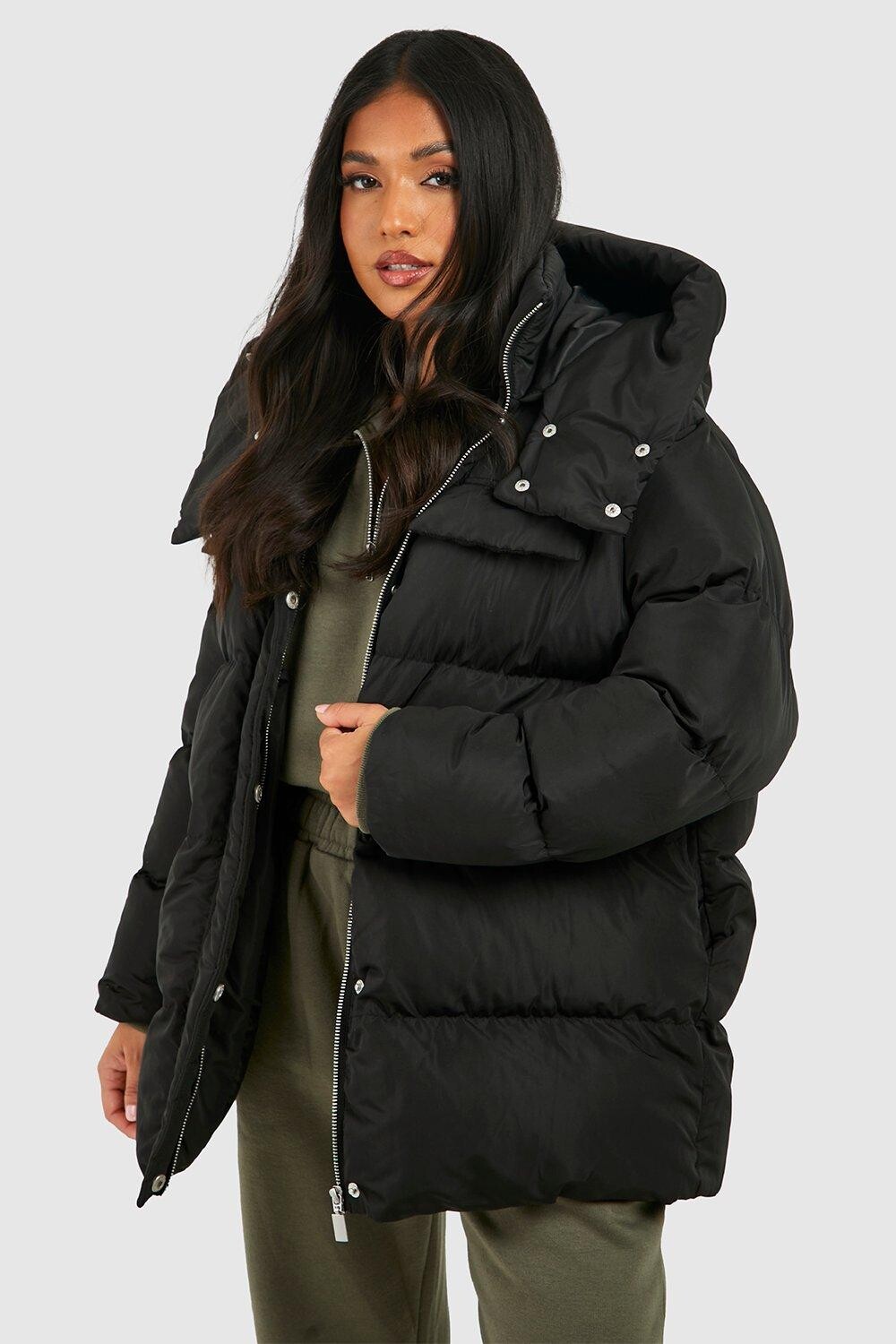 

Пуховик оверсайз Petite с карманами boohoo, черный