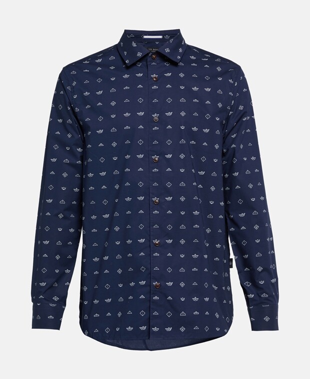 

Рубашка с длинными рукавами – стандартный крой Ted Baker, темно-синий