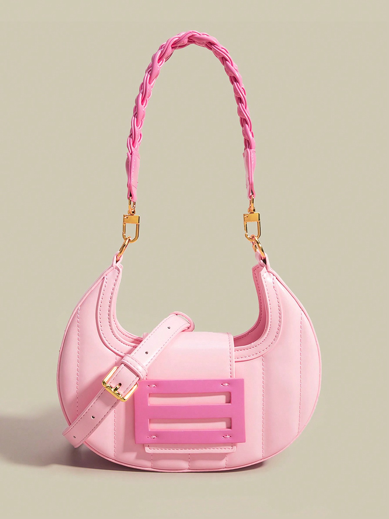 женская сумка хобо из эко кожи и замши 3081 80а хаки 125870 Модная веганская сумка-хобо с розовым полумесяцем, розовый