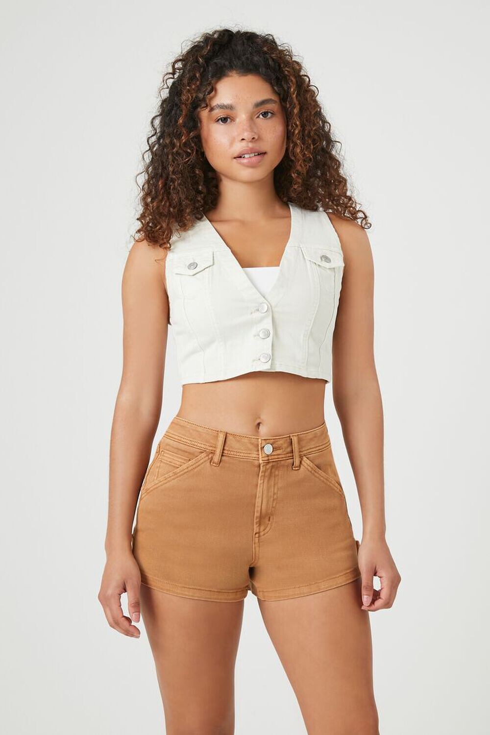 

Джинсовые шорты с высокой посадкой Forever 21, кэмел