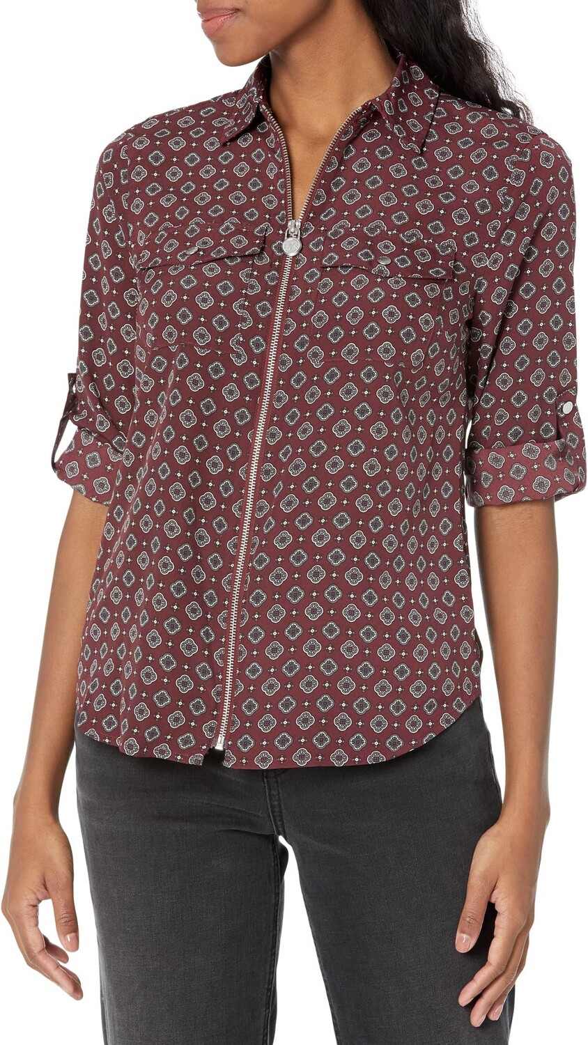 

Рубашка на молнии с платком Petite PJ MICHAEL Michael Kors, цвет Merlot