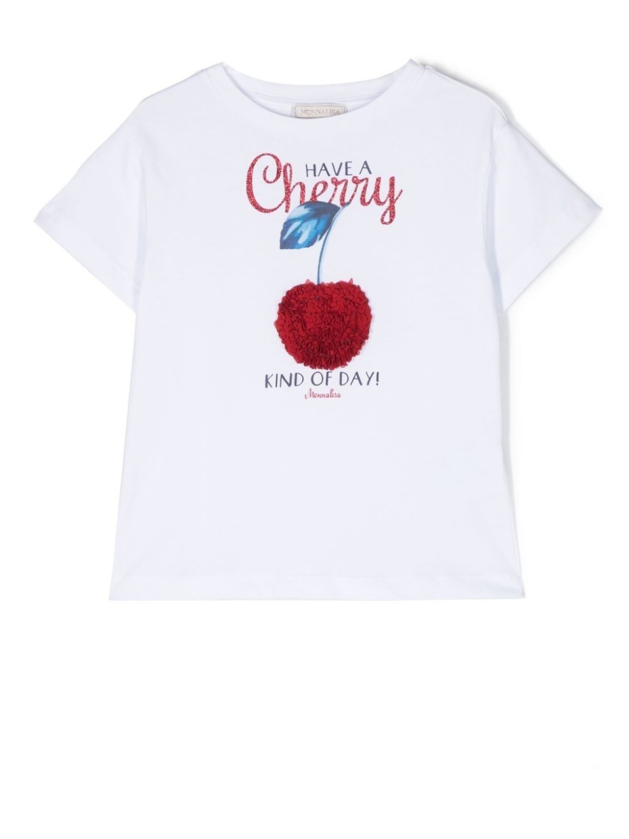 

Monnalisa slogan-print cherry-appliqué T-shirt, белый