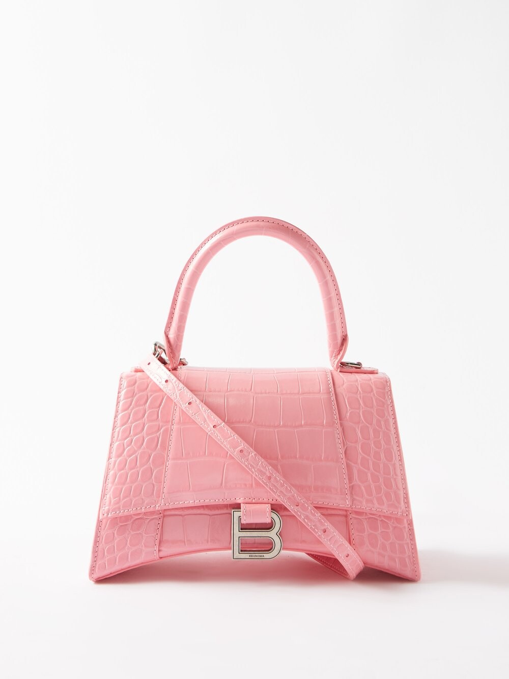 

Сумка hourglass s из кожи с тиснением под кожу крокодила Balenciaga, розовый