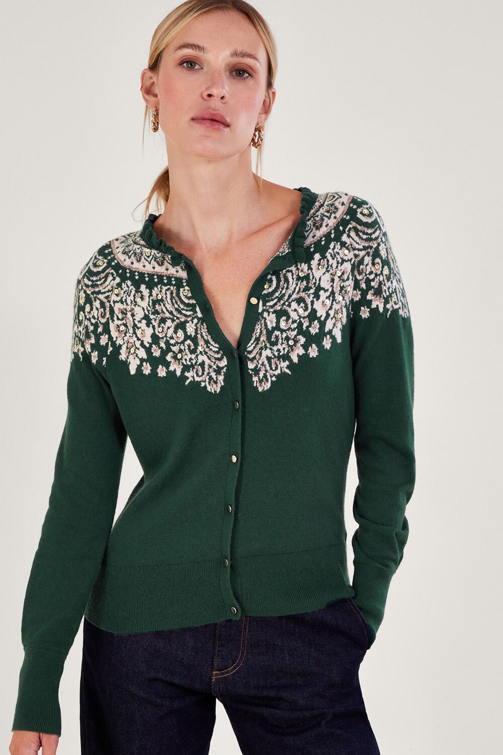 

Кардиган Hope с узором Fairisle Monsoon, зеленый