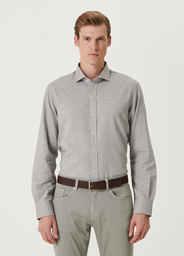 

Светло-серая рубашка с полуитальянским воротником comfort fit Beymen