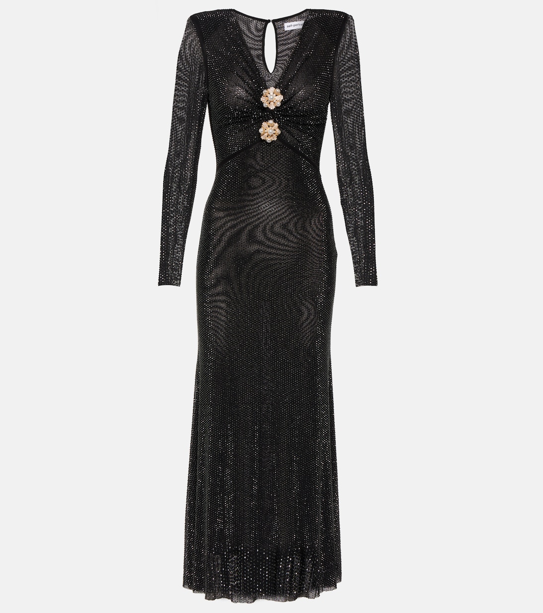 Сетчатое платье миди с кристаллами Self-Portrait, черный платье на одно плечо с кристаллами self portrait