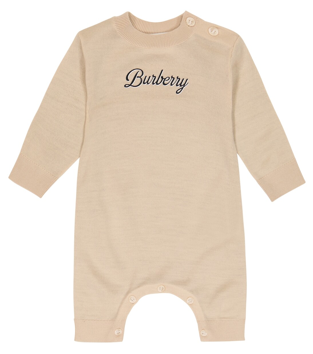 Детский шерстяной комбинезон с логотипом Burberry Kids, бежевый