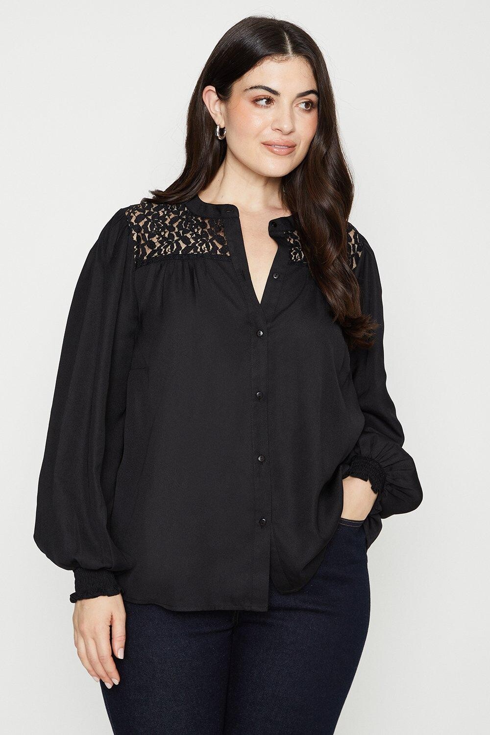 

Рубашка Curve с кружевной кокеткой Dorothy Perkins, черный