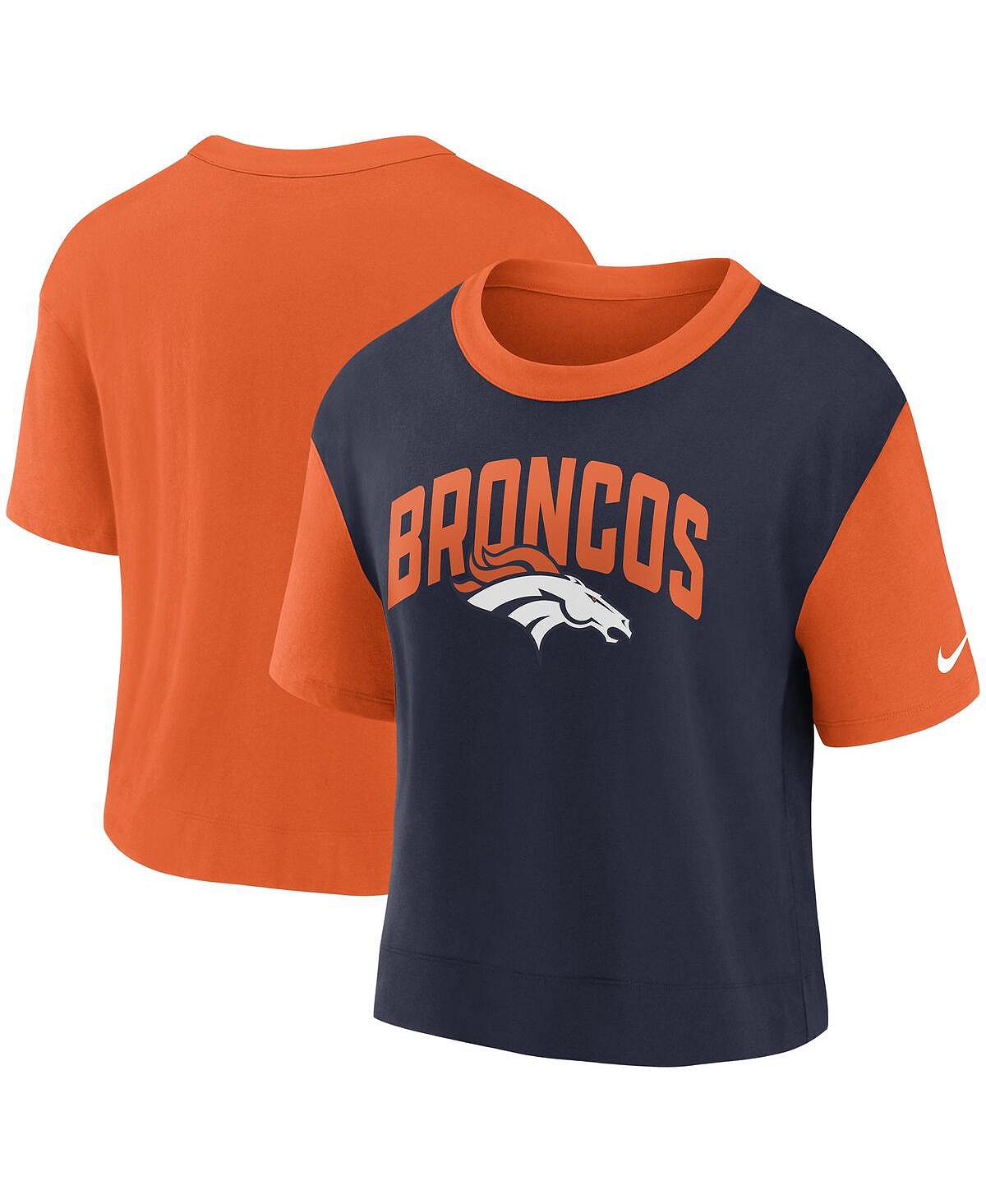 Женская оранжево-темно-синяя модная футболка Denver Broncos High Hip Fashion Nike шапка viking 2022 23 tuco orange navy